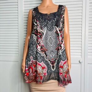 UNITY WORLD WEAR Sequin Abstract Print Tank Top Size 3X